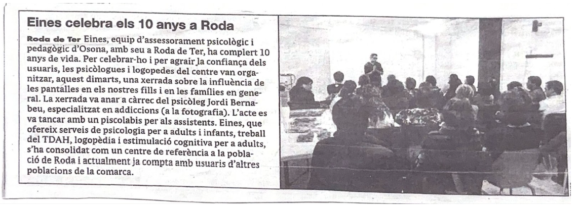 Notícia de premsa: Eines celebra els 10 anys a Roda de Ter